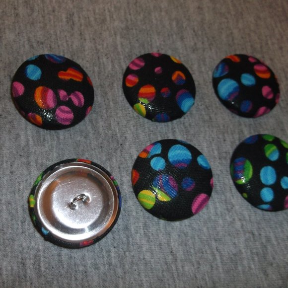 New 6 Black Multi Colors Polka Dot Fabric Covered Buttons 1 1/8 inch Gift - Picture 4 of 5